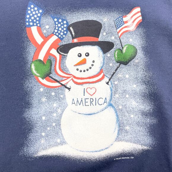 Jerzees Nublend Womens XL Patriotic Snowman Sweatshirt Winter Flag Dark Blue - Picture 8 of 8